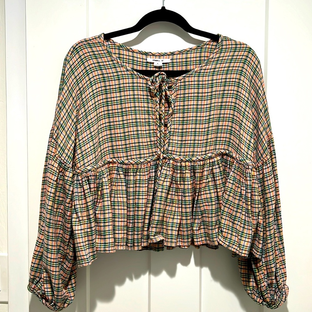 O’Neill Rosie Plaid Tie Front Top XL